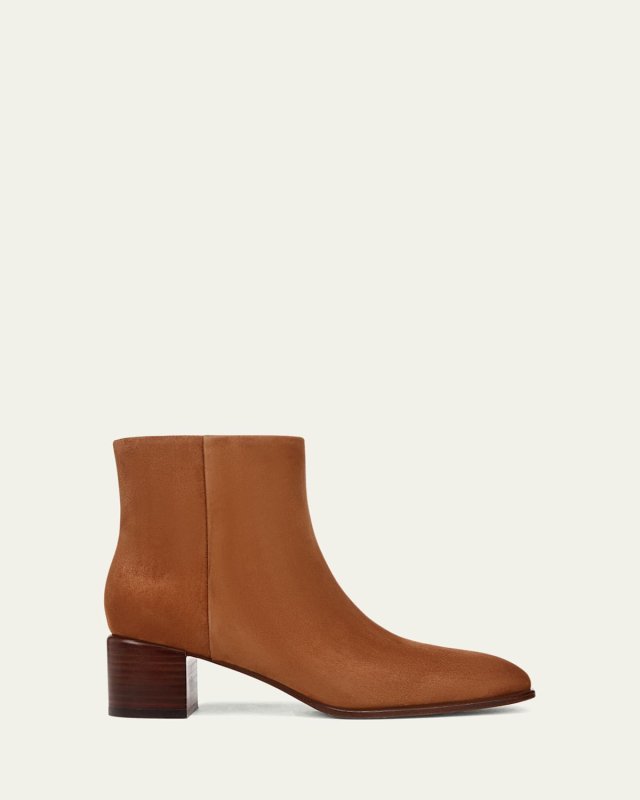 Suede Block-Heel Ankle Booties